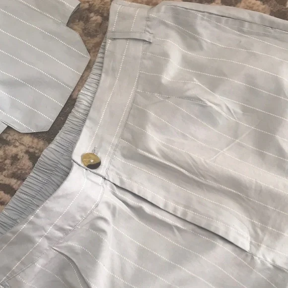 Women's Light Blue  2 piece pants set with White pinstripes - Picture 8 of 12